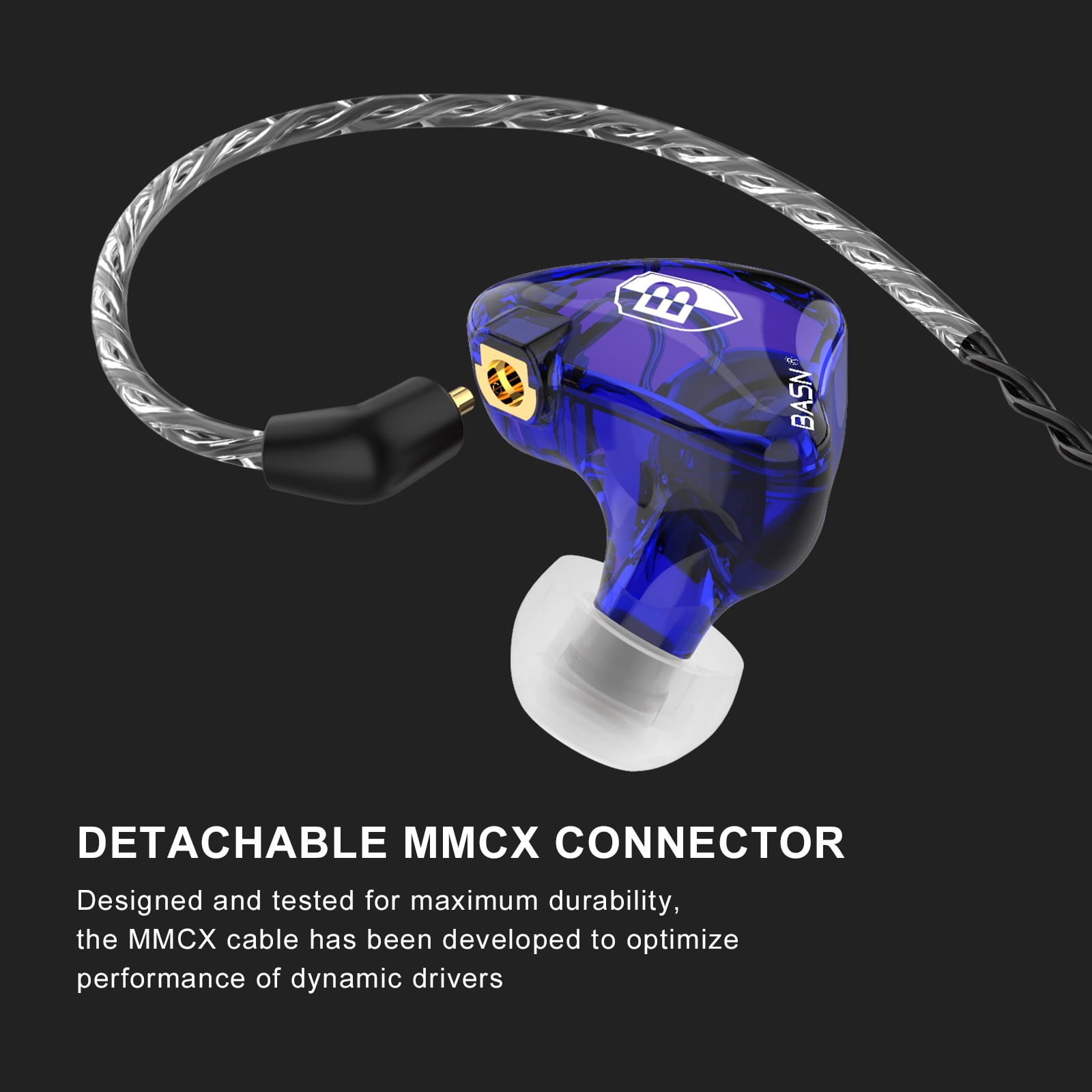BASN Bsinger PRO In-Ear Monitor Headphones for Musicians, Dynamic Driver Noise Isolating Earphones with 2 Detachable MMCX Cables (Blue)