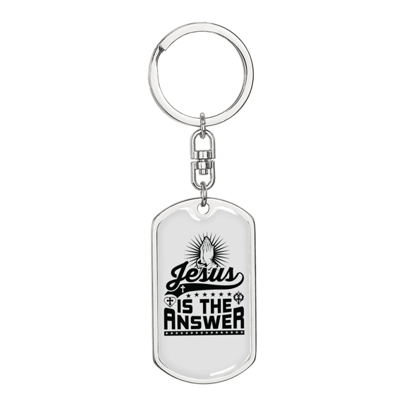 Jesus Is The Answer Stainless Steel or 18k Gold Premium Swivel Dog Tag Keychain