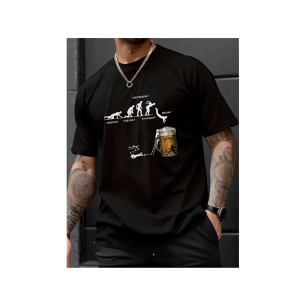 Casual Comfy Men's Crew Neck Graphic T-shirt With Fancy Print, Trendy Short Sleeve Top For Summer Daily Wear