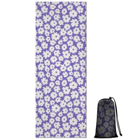 Purple Daisy Flower Pattern Hot Yoga Mat Towel Non Slip for Hot Yoga - Quick-Drying Yoga Mat Cover with 4 Corner Pockets with Travel Bag - Hot Yoga Towel Non Slip Grip Moisture Wicking Sweat 70"x26"