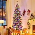 thumbnail image 2 of Topeakmart 7.5ft Pre-lit Slim Pencil Snow Flocked Christmas Tree with 300 Colorful LED Lights, White, 2 of 10
