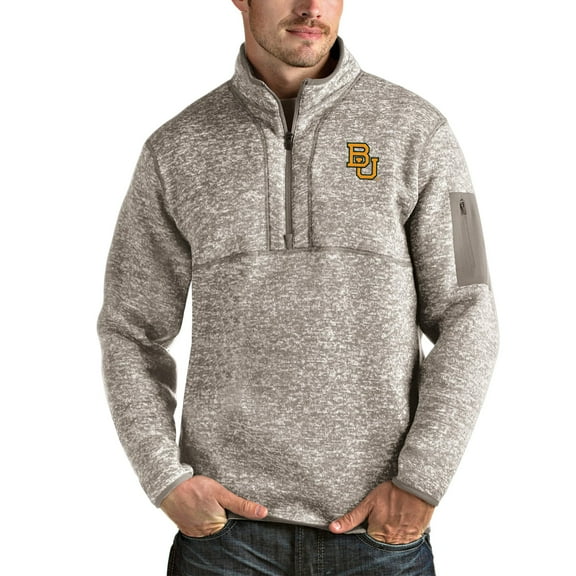 Men's Antigua Oatmeal Baylor Bears Fortune Half-Zip Pullover Jacket