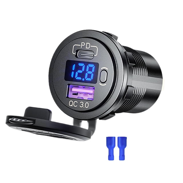 Adaptador de coche,Toma USB para cargador de coche,carga rápida 3.0 PD,Adaptador de cargador de coche Pantalla LED de carga rápida de 30 W,Voltímetro del cargador del encendedor de