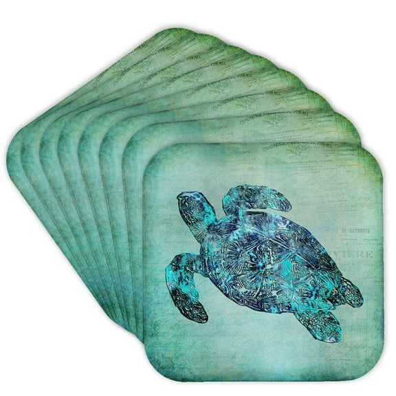 3drose, Sea Turtle Mixed Media Illustration, Set of 8 Coasters - Soft