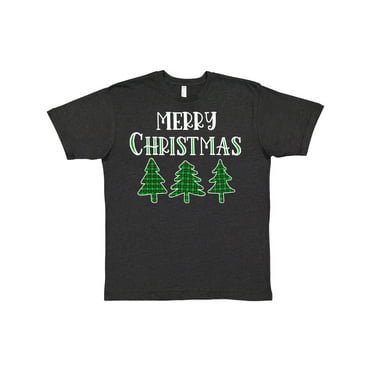 Inktastic Merry Christmas Green Plaid Christmas Trees T-Shirt