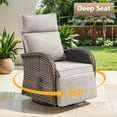 thumbnail image 3 of POCASSY Outdoor Swivel Recliner Chairs Set of 4, Brown Wicker Recliner Patio Swivel Chair with Adjustable Reclining Back and Lifting Footrest for Porch Pool Deck, Beige Cushion, 3 of 10