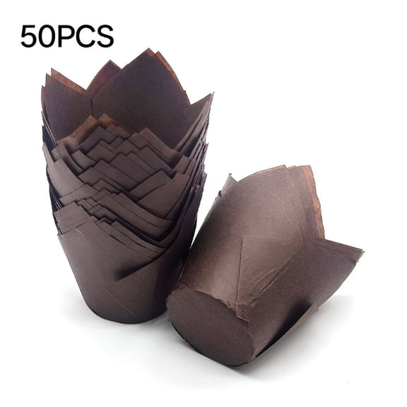 ACDANC Tulip Baking Cups,Unbleached Greaseproof Muffin Cupcake Liners,50-count (Brown)