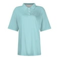 thumbnail image 3 of Mohiass Womens Polo Shirts Short Sleeve Button Up Wicking Tshirts Shirts Collared Lapel Shirts Dressy Casual Solid Color Blouses Dressy Light Blue L, 3 of 4