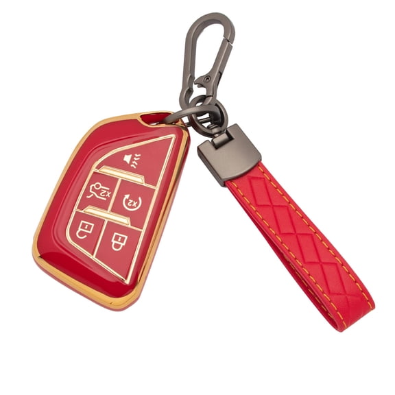 Xotic Tech Red TPU 5-Button Full Protection Smart Remote Control Key Fob Cover Shell Case Holder w/Keychain Compatible with Cadillac CT4 CT5 CT6 XT4 XT5 XT6 Escalade Escalade ESV LYRIQ 2020-2023