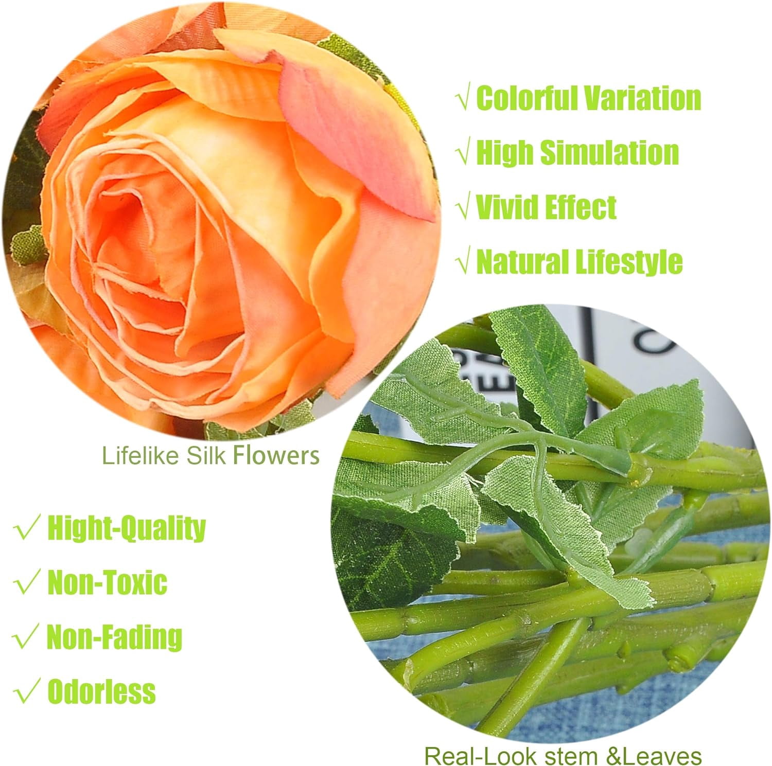 Dried Flower Artificial Rose 6pcs 24 Inch Long Stem Silk Rose with 5 Flowers for Wedding DIY Bridal Bouquet Home Decor Centerpiece Arrangement(White)