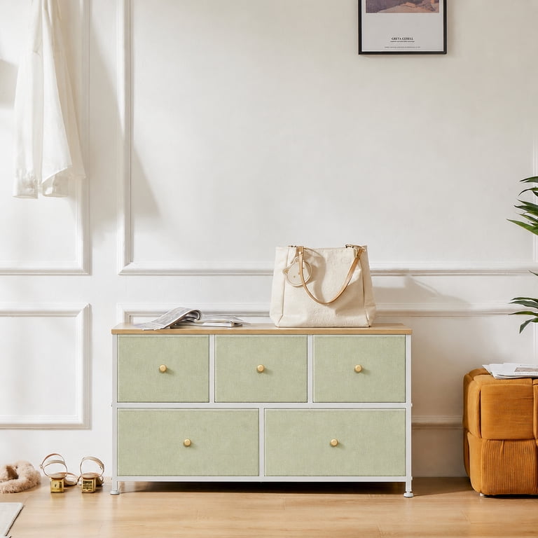 Edx 5 Drawer Fabric Dresser for Bedroom, Chest of Drawer Organizer Storage Cabinet for Closet, Entryway,Light Green, Adult Unisex, Size: Large