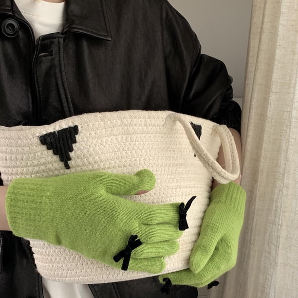 Guantes elegantes de lana tejidos con lazo para otoño e invierno, con pantalla táctil, cálidos y con fugas para climas fríos