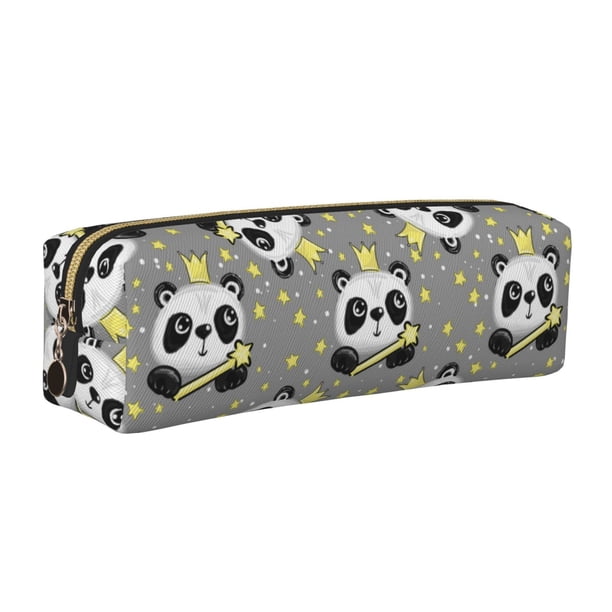 Disketp Panda With Crown And Stars Estuche de Lápices de Cuero con Cierre, Estuche Compacto para Papelería, Bolígrafos y Accesorios Pequeños
