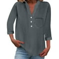 thumbnail image 2 of Long Sleeve Shirts for Women, Gray Casual Solid Color Sleeve Collar Loose Button Shirt Top, Linen Shirts for Women, M, Workout Shirts Women, Polyester Women's T-shirts, 2 of 8
