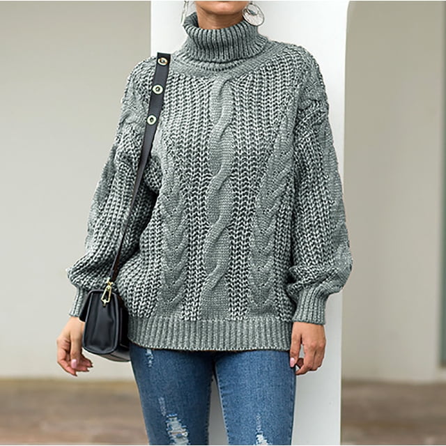 Ruimatai Pull à Col Roulé Décontracté à Manches Longues en Tricot Massif Femmes