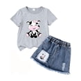 thumbnail image 3 of CHENge Toddler Girl's 2 Piece Outfits 2026 Summer Cow Graphic Tees with Denim Skort Set, 3 of 5