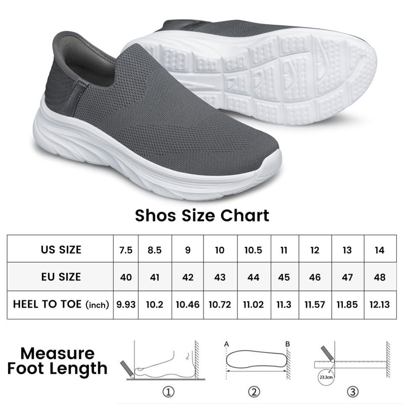 vibdiv Men's Walking Shoes Lightweight Slip on Hands Free Breathable Tennis Sneakers zapatos de hombre Dark Grey Size 11
