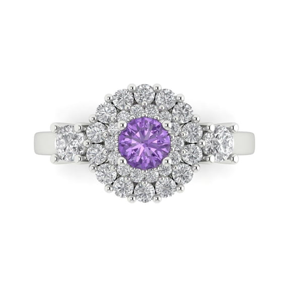 Halo Engagement Ring for Women - 1.4ct Simulated Alexandrite in 14K White Gold Promise Ring