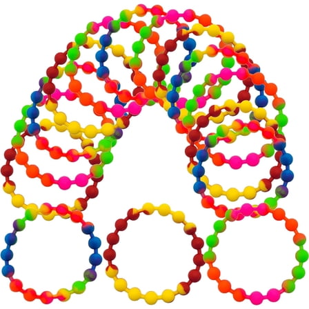 12 Pack- Colorful Rainbow Stretchy Rubber Bracelets (8") Great Kids and Small Adults. Perfect for Party Favors, Carnival Prizes, Goodie Bags, Fundraisers, Giveaways, etc.