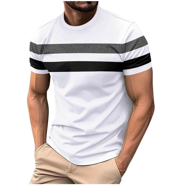 pstuiky camisetas de hombre, Camiseta deportiva informal de manga corta con cuello redondo y parches para hombre camisas casuales para hombre l