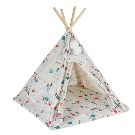 Pet Teepee Tent for Tiny Dogs Puppy Cat Bed Portable //Forest Canvas Dog Cute House Indoor Outdoor Tent Small Medium Pet Teepee with Floor Mat 24inch