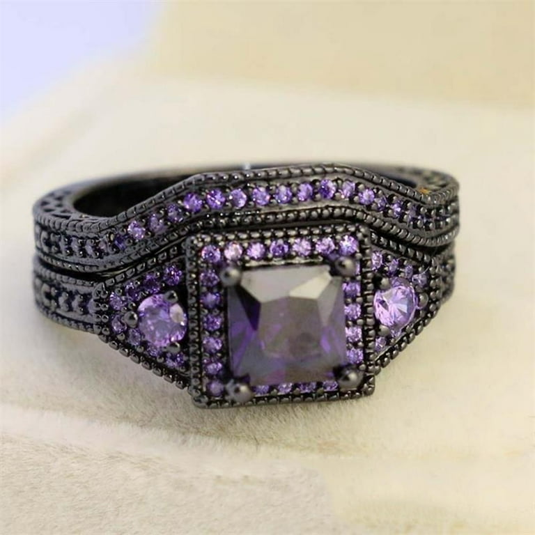 【BLACKPURPLE】[BLACKLABEL] Big Wedding Cubic Ring BAYAIXZ Rings Women Wedding Bands 2Pc Square Black Purple