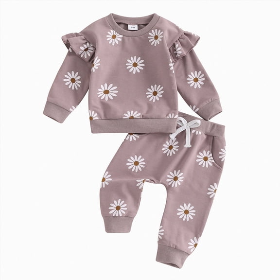 NIEWTR Toddler Girls Cotton Pajamas 2Pcs Sets 0-24M 2T 3T 4T 5T 6T Long Sleeve Crewneck Tops and Elastic Waist Pants Sleepwear Snug Fit Pajama Set for Daily Wear(A-Purple,12-18 Months)