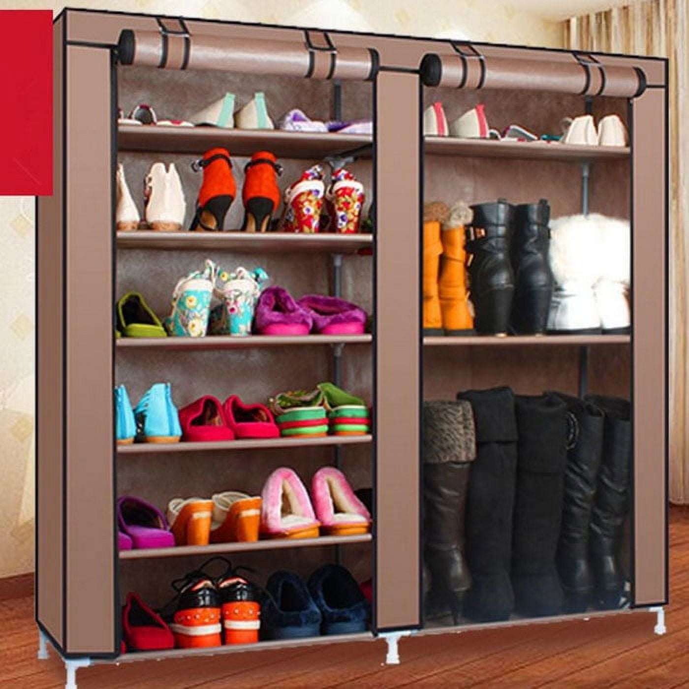 Double Rows 9 Lattices Combination Style Shoe Cabinet - Coffee - Compact Storage for Entryway, Closet & Home