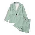 thumbnail image 6 of oqasdz Toddler Children Girls Summer Outfits 2 Piece Suit Set Long Sleeve Button Front Jacket Top and Shorts Solid Color formal Outfit Clothes Sets,Light Green,11-12 Years, 6 of 7