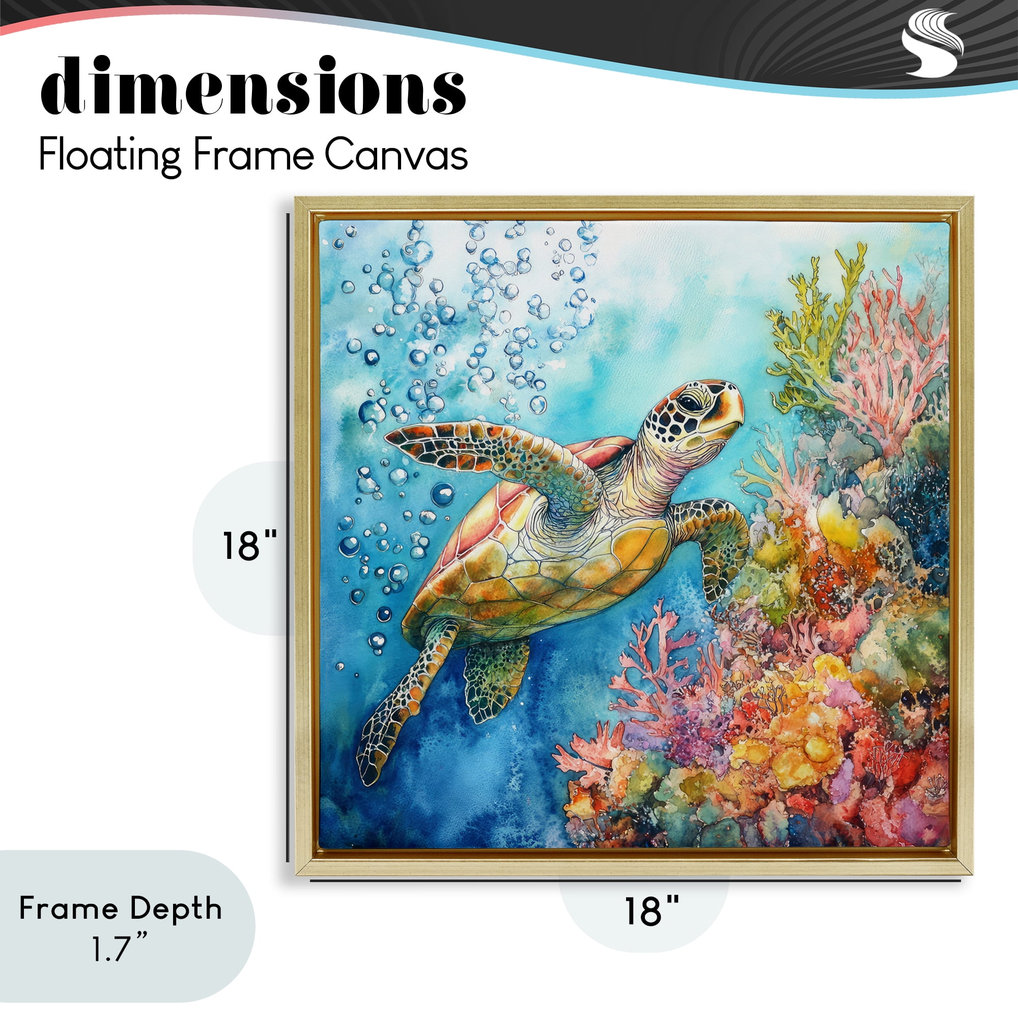 Stupell Industries Underwater Sea Turtle Bubbles Gold Framed Floater Canvas Wall Art, design by Tina LeCour