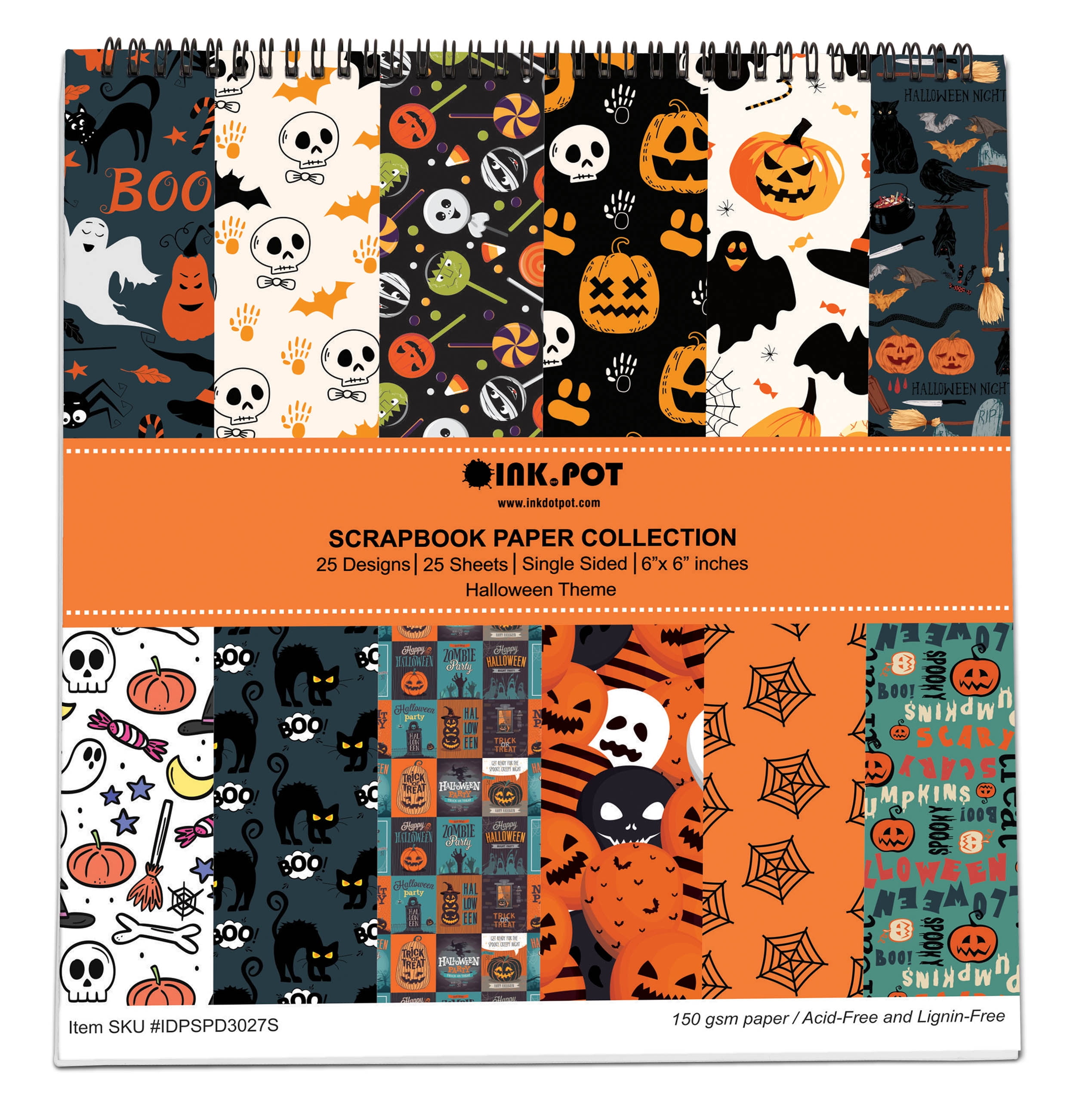 Inkdotpot 25 Sheets Halloween Scrapbook Paper Pad 6x6, SingleSided