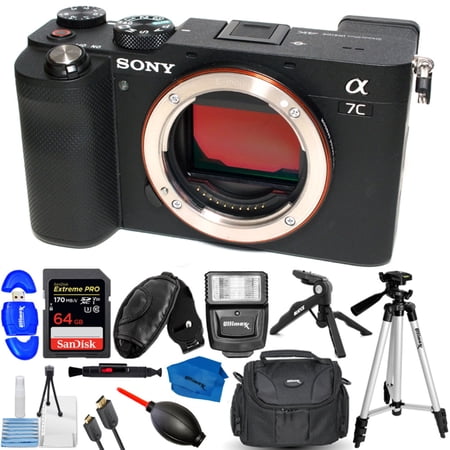 Sony Alpha a7C Mirrorless Digital Camera Body (International Model) - Bundle Includes: SanDisk 64GB Extreme PRO Digital Slave Flash 72 Tripod & Much More (13pc Bundle)