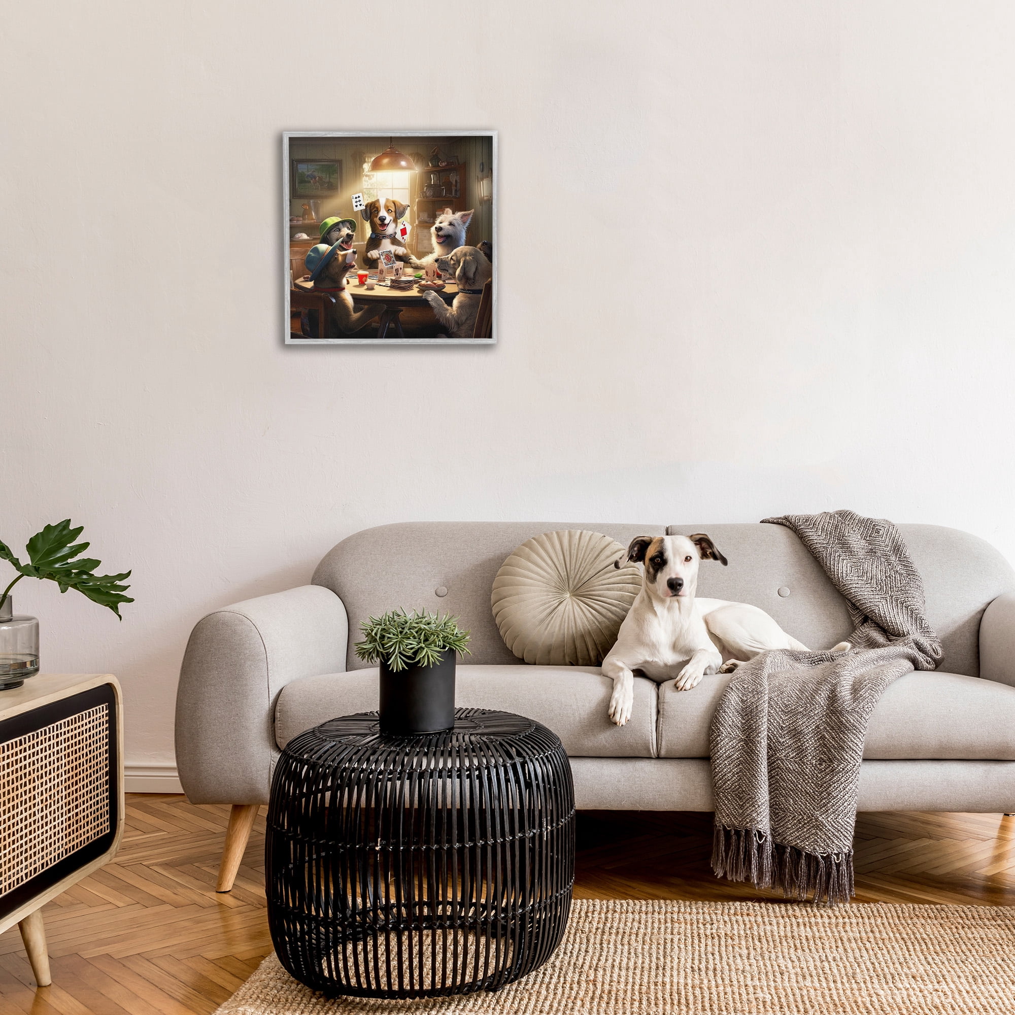 Stupell Industries Dogs & Magic Tricks Animals & Insects Painting Gray Framed Art Print Wall Art, 24 x 24