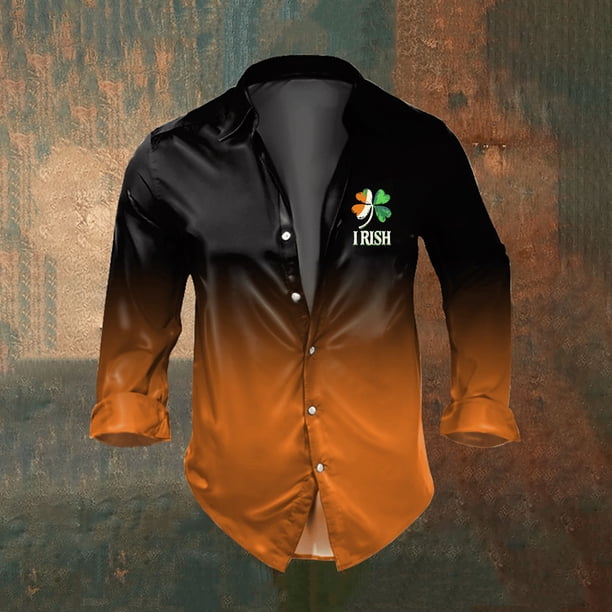 Blusa y camisa de manga larga con cuello vuelto para hombre, informal, a la moda, con botones, estampado degradado, camisa de manga larga con cuello vuelto, blusa de poliéster para hombre