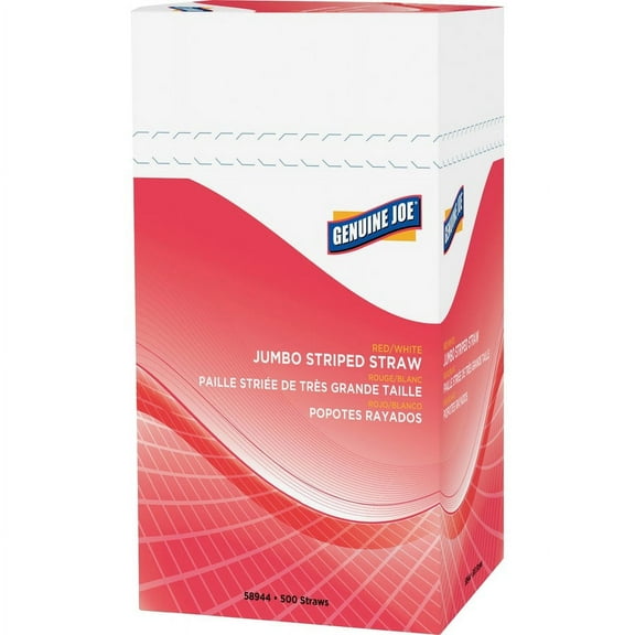 Genuine Joe Jumbo Striped Straws - 7.8" Length - Plastic - 500 / Box - Red, White | Bundle of 5 Boxes