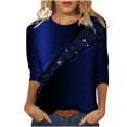 thumbnail image 1 of IROINID en Solde T-shirt à Manches Longues en Polyester pour Femmes Confortable Imprimé T-shirt Ample Blouse Col Rond Hauts, Bleu Foncé, 1 of 5