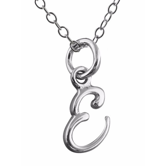 Sterling Silver Tiny Initial Letter E Charm Necklace, 18" Chain, Cursive Handwriting
