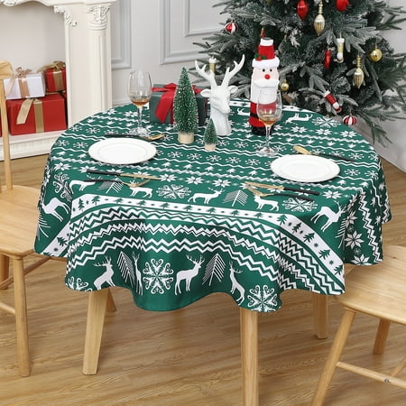

Christmas Tablecloth Xmas Tree Deer Print Waterproof Table Cloth Holiday Decor