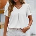 thumbnail image 2 of Women's Dressy Casual Shirts Ruffle Short Sleeve V Neck Work Blouses Business Summer Tops 2025 Outfits Clothes, 2 of 6