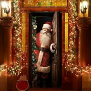 Loyerfyivos Merry Christmas Santa Claus Door Banner christmas decoration Festive Holiday Decoration for Home and Garden door cover 71x35 Inches Polyester Fabric