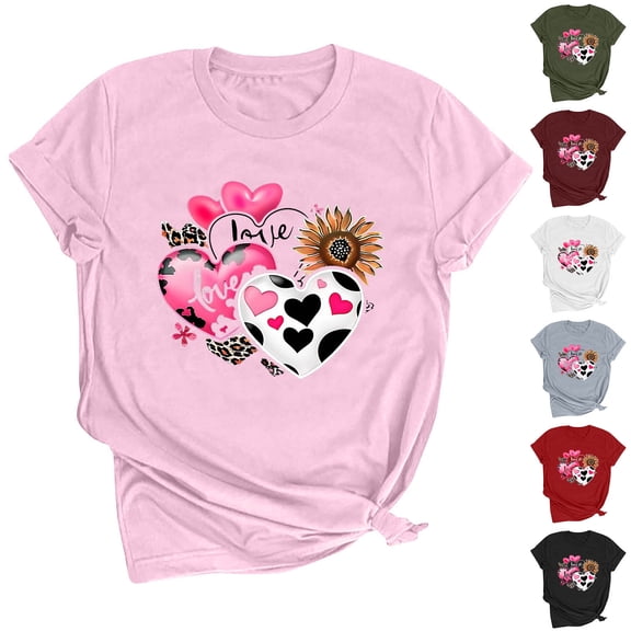 VKOYWKM T Shirts for Women Valentines Day Shirts Romantic Love Heart Graphic Tee Tops Cute Tops Casual Short Sleeve Loose Fit Tees Valentine Round Neck Holiday Tshirt Shirts
