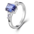 thumbnail image 4 of Blue Jewel Silver 14K White gold Plated Ring - Modern 1.9 Ct Elongated Emerald Cut Diamond Ring for Women's - Mid Century Birthstone Engagement Rings for Her - Gorgeous Anniversary Gift for Women's, 4 of 9