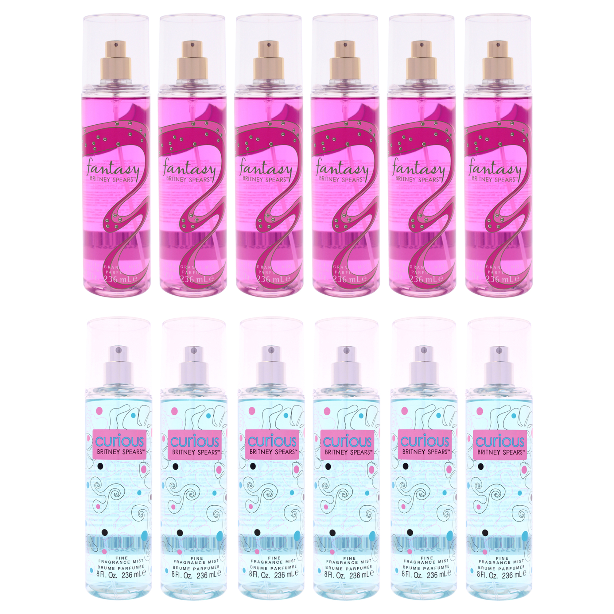 Britney Spears Fragrance Mist Kit by Britney Spears for Women - 12 Pc Kit 6 x 8oz Fantasy Fragrance Mist, 6 x 8oz Curious Fragrance Mist