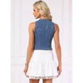 thumbnail image 3 of DARING DIVA Women's Sleeveless V Neck Button Down Cropped Denim Vest M Dark Blue, 3 of 6