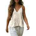 thumbnail image 4 of FDGIU Women's Lace Trim V Neck Spaghetti Strap Camisole, Crinkled Woven Loose Sleeveless Casual Tank Top, 4 of 7