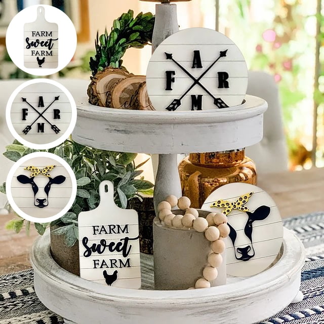 Hearth & Gear Spring Layered Tray Decorative Mini Garden Farm Ornament Wooden Sign Decorative Wooden Signs Large Metal Tray for Coffee Table 3 Tie Serving Tray Set 3 Tie Tray Hardware Wooden Long Tray