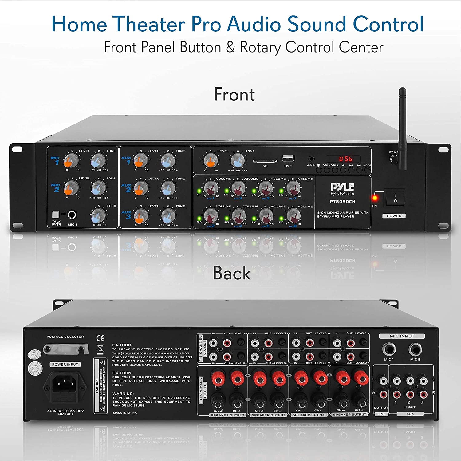 Pyle 4000 Watt 8 Channel Audio Bluetooth Amplifier Sound Mixer Receiver System