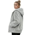 thumbnail image 4 of felwors Women's Sherpa Fleece Jacket - Warm Zip-Up Hooded Winter Coat with Pockets, Fuzzy Fashion Sweatshirt Jacket for Cold Weather Grey, M, 4 of 5
