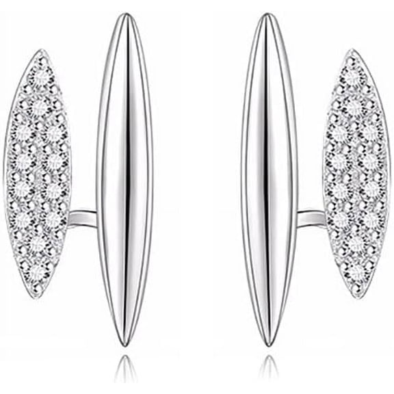Solid 925 Sterling Silver CZ Huggie Earrings Half Hoops for Women Teens Double Hoop Earrings Studs Open Hoops Minimalist