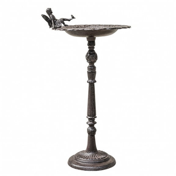 Abbraccia Garden Ornament Bird Feeder Pedestal Bronze Weather Resistant Fairy Detail for Patio Yard Balcony